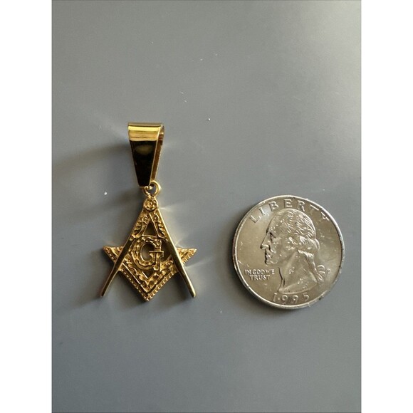 Men's Free Mason Stainless Steel Freemason Symbol Masonic Pendant Chain Gold - Picture 2 of 6